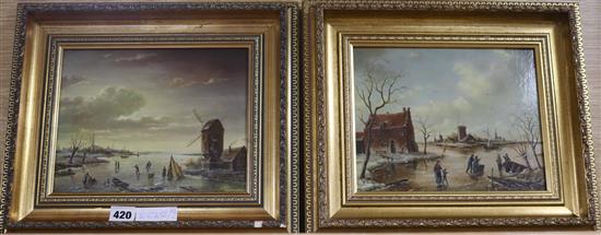 B. Verhoutton, pair of oils on board, Dutch winter landscapes, signed, 19 x 24cm
